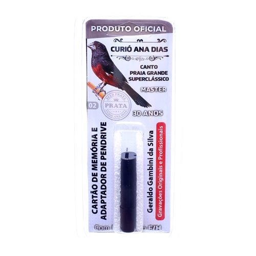 Cartão de Memória com Adp para Pendrive Canto do Curió Ana Dias - Selo Prata Master Com Repetição para Pássaros