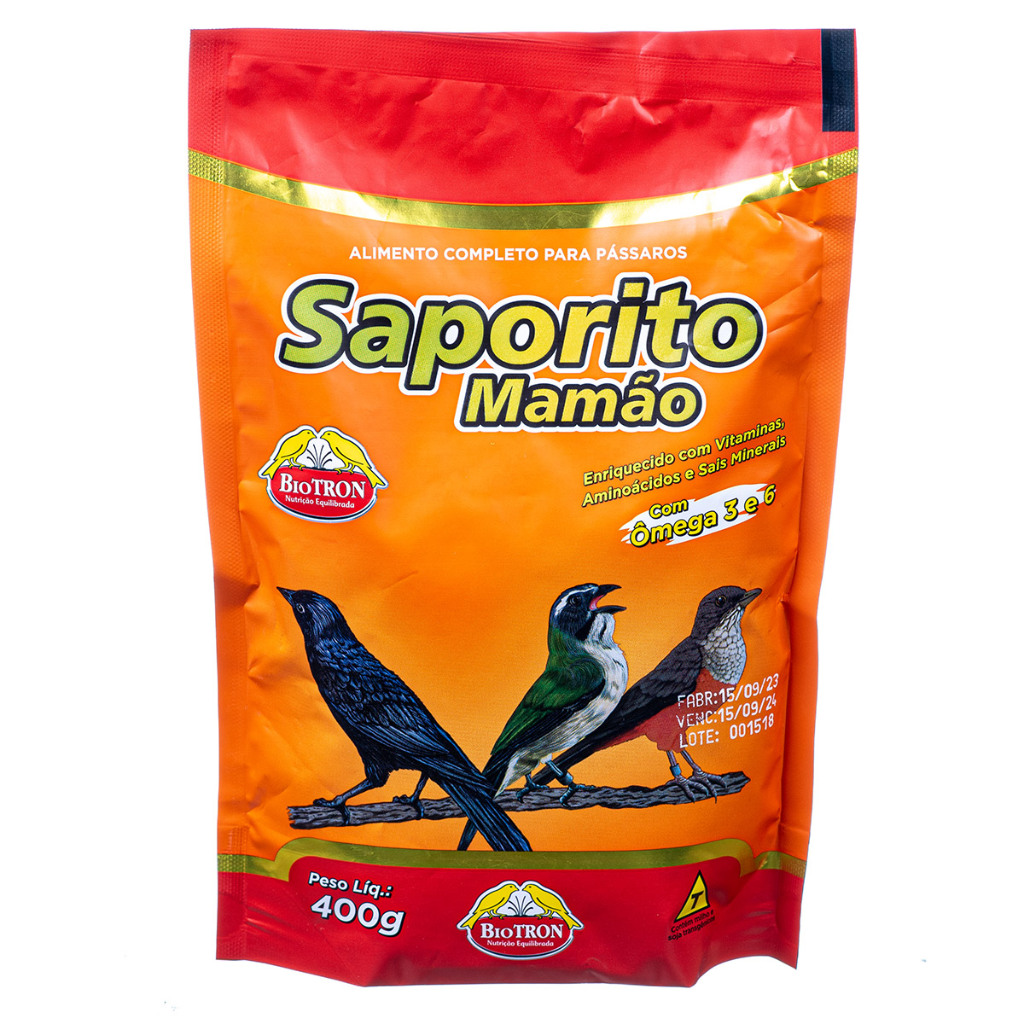 Ração Saporito Mamão para Pássaros - Biotron - 400g