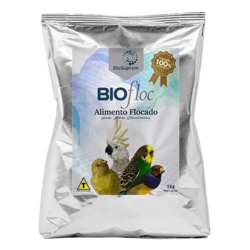 Biosuprem - Ração Flocada Para Pássaros Adultos e Filhotes - Biofloc - 1kg
