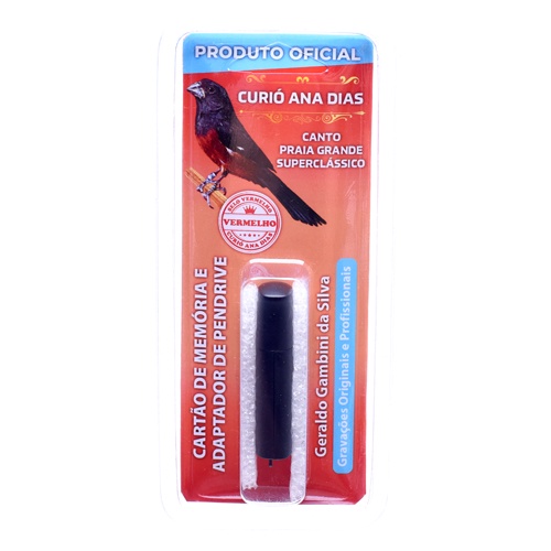 Cartão de Memória com Adaptador para Pendrive Curió Ana Dias - Selo Vermelho para Pássaros