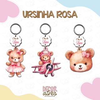 Ursinha Rosa Aquarela - Chaveiro Personalizado MDF brilhoso Lembrancinha infantil em Oferta na Shopee