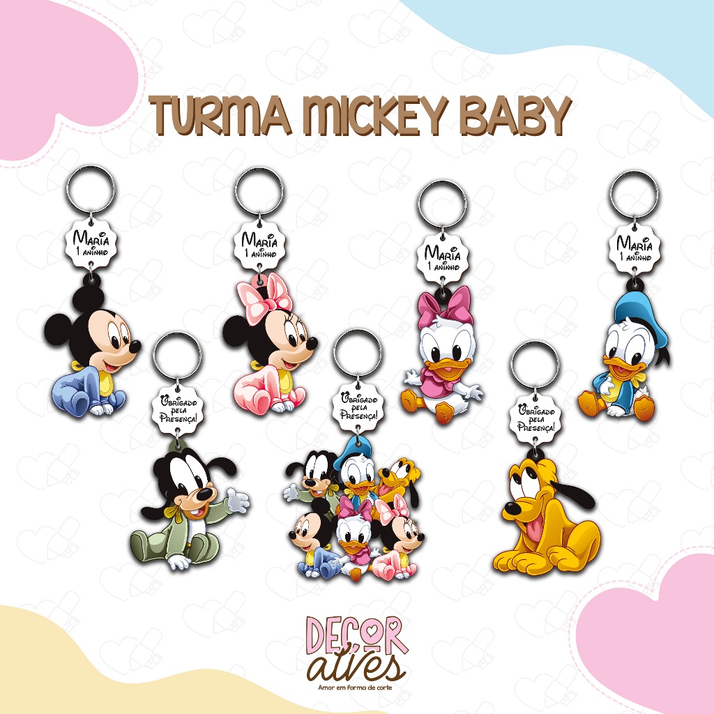 Turma do Mickey Baby - Chaveiro Personalizado MDF brilhoso Lembrancinha infantil
