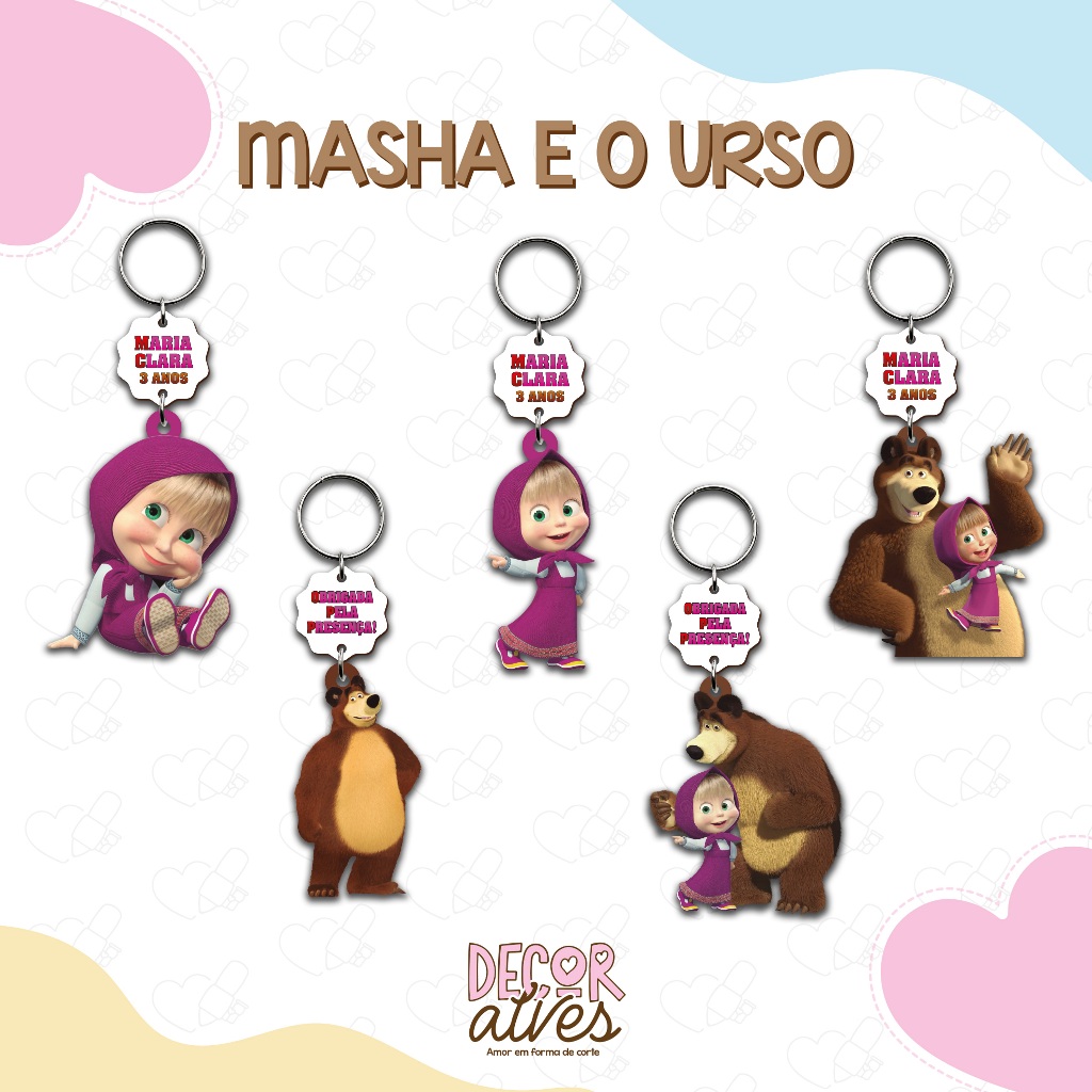 Masha e o Urso - Chaveiro Personalizado MDF brilhoso Lembrancinha infantil