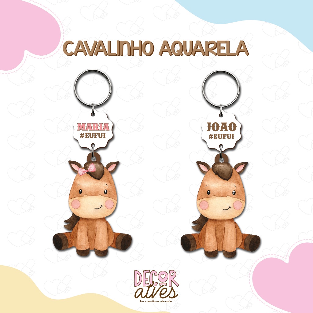 Cavalo Aquarela - Chaveiro Personalizado MDF brilhoso Lembrancinha infantil