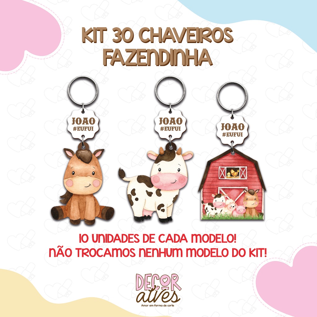 Fazendinha Menino KITS VARIADOS - Chaveiro Personalizado MDF brilhoso Lembrancinha infantil em Oferta na Shopee