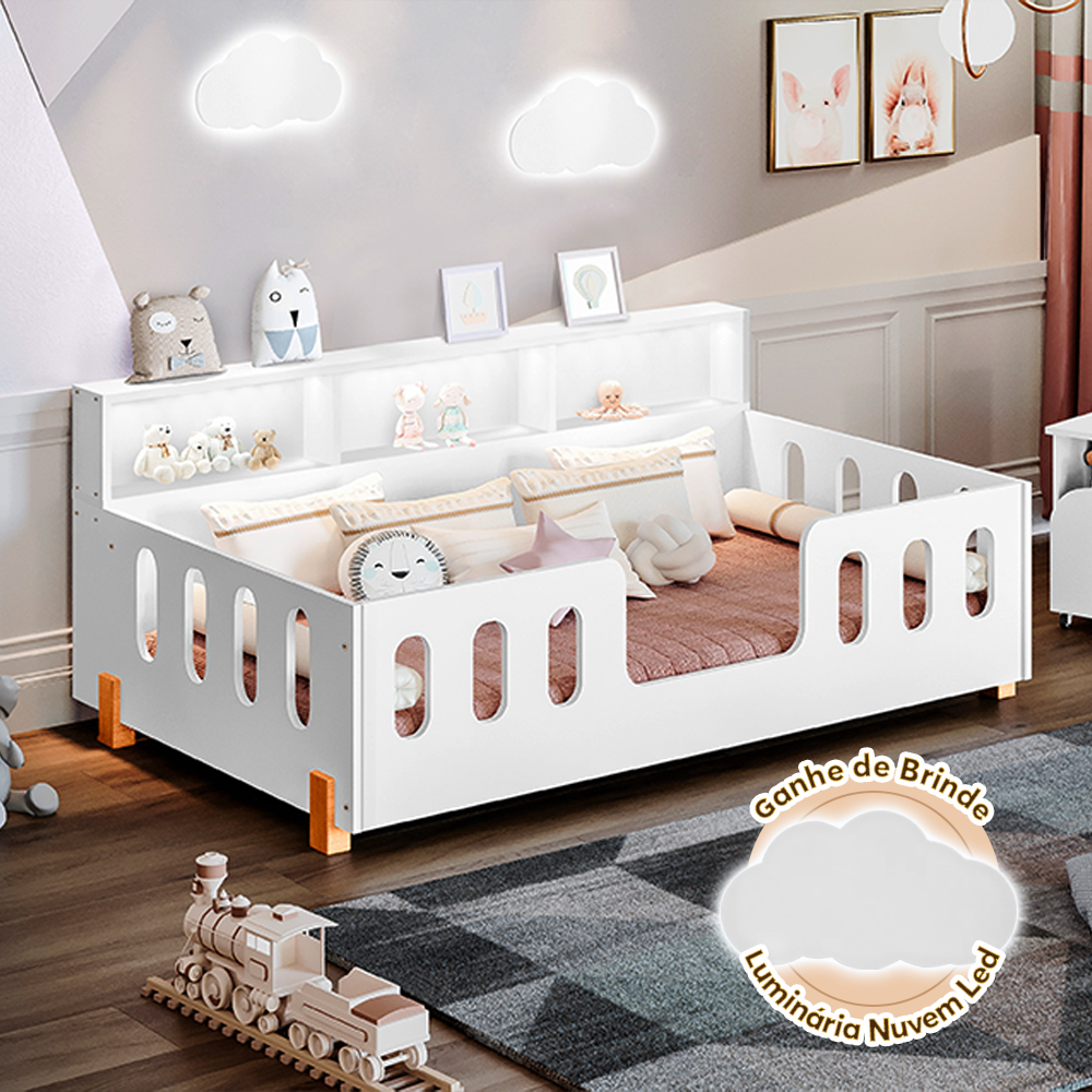Cama De Criança Infantil Montessoriana Led Nina Com Nicho - Branco Acompanha Luminária Led em Oferta na Shopee