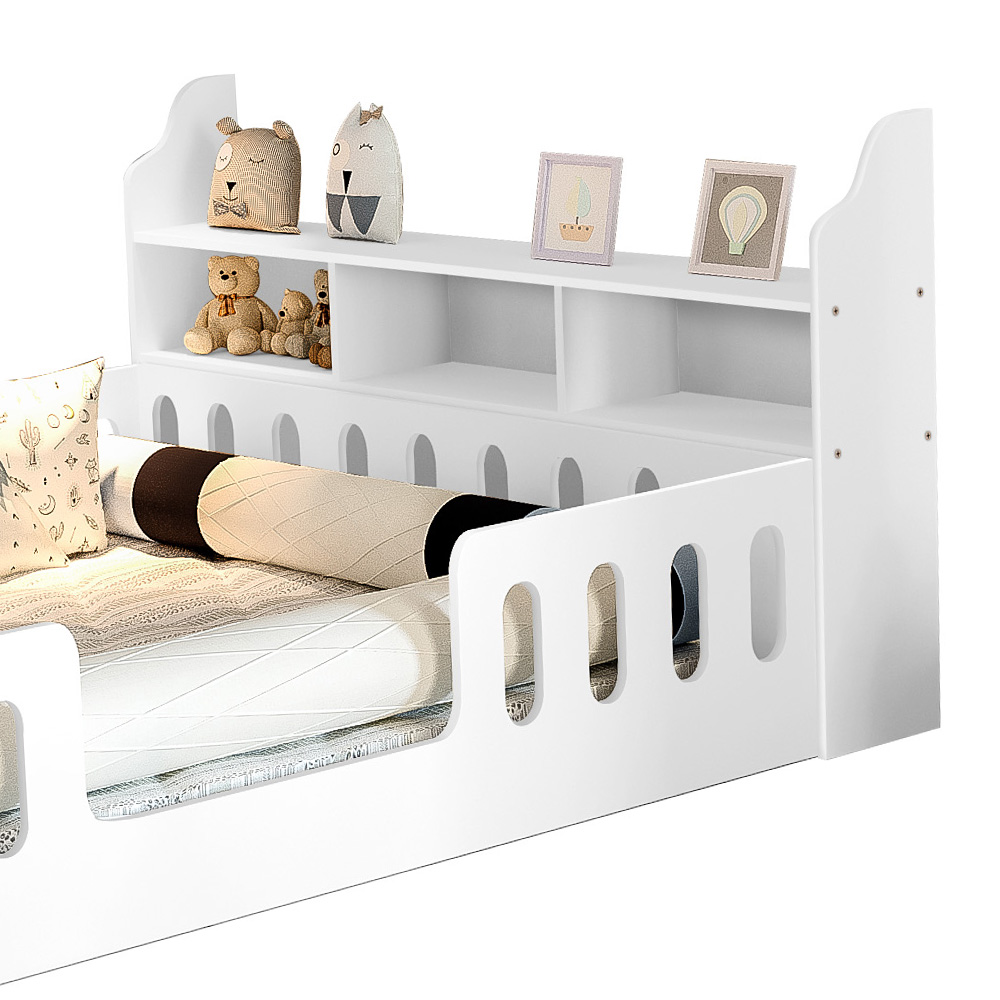 Cama Casal Design Montessoriana Helo Com Nicho +Kit D28 Branca Divaloto + Luminária