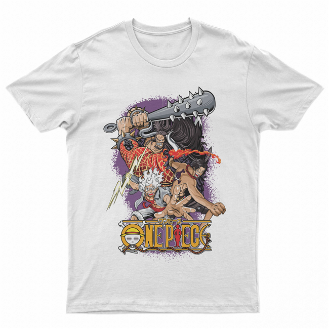 Camiseta Camisa Algodão unissex anime One Piece Luffy Gear 5 e Ace 2 - BRANCA
