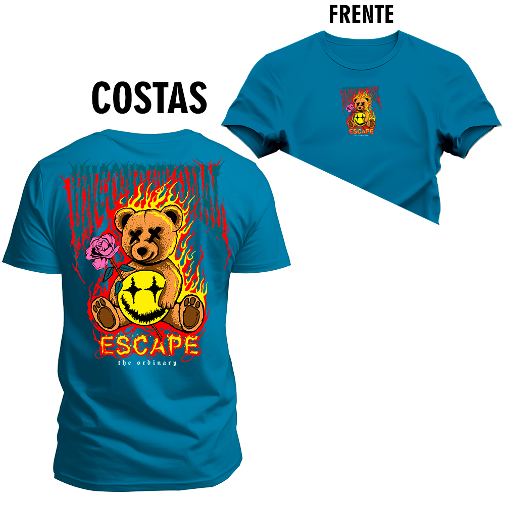 Camiseta Premium 100% Algodão Estampada Shirt Unissex Urso Fogão Fire Cabuloso Frente e Costas