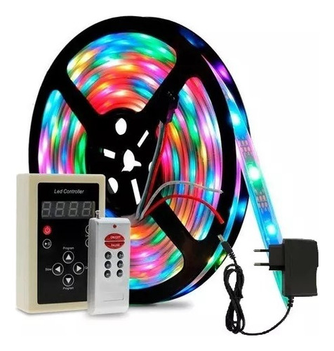 Fita Led Digital 6803 Rgb + Controle 328 Efeitos12v Fonte 110v220v - 5m