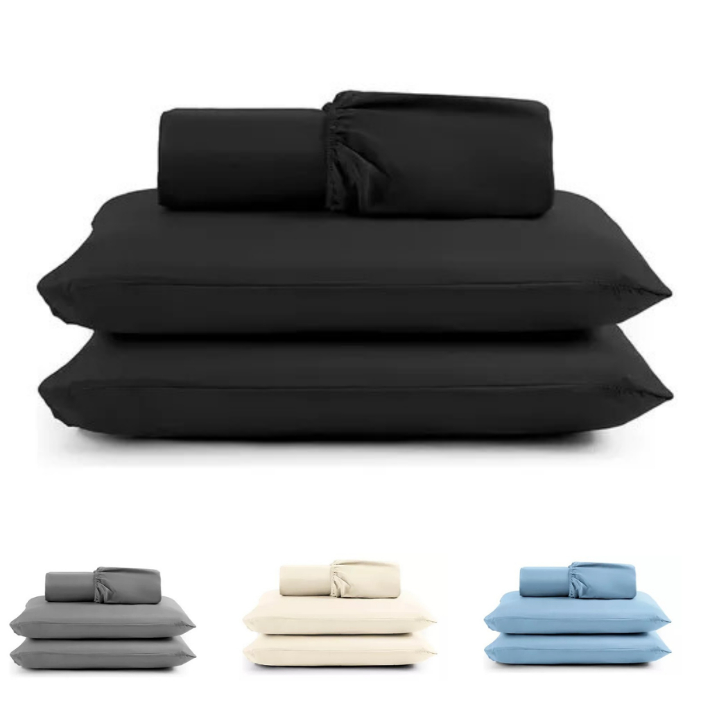 Jogo de Lençol Kit de Quarto Cama Microfibra 100% Poliéster Liso e Toque Macio Luxo em Oferta na Shopee