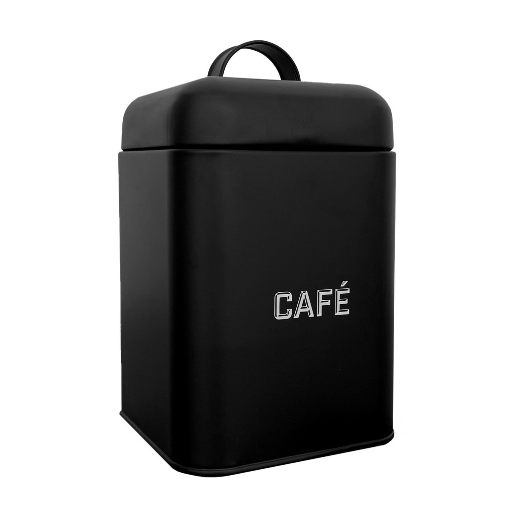 Lata de Café 500g Quadrada com Alça Preta Pote Organizador Porta Café