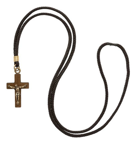 Colar Cruz Madeira Imbuia C Cristo Ouro Velho 36cm