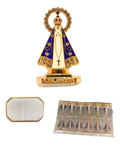 12 Mini Nossa Senhora Aparecida Para Carro Azul E Dourado