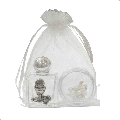 16 Kit Vidro + Porta Terço Eucaristia Prata - C Dezena