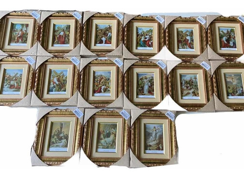 Quadro Via Sacra Conjunto 15 Estações Resina Vidro 23x27cm