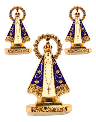 3 Santinha Nossa Senhora Aparecida Painel P Carro Dupla Face Branca