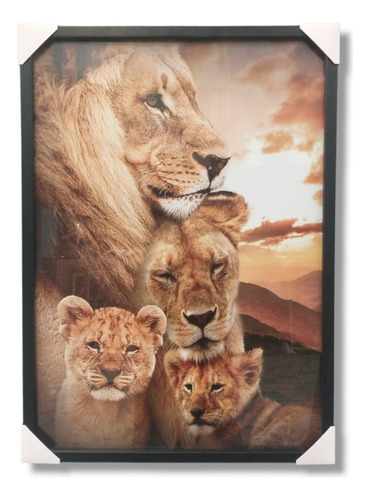 Quadro Decorativo Família Leão Caixa Alta Com Vidro 50x70cm