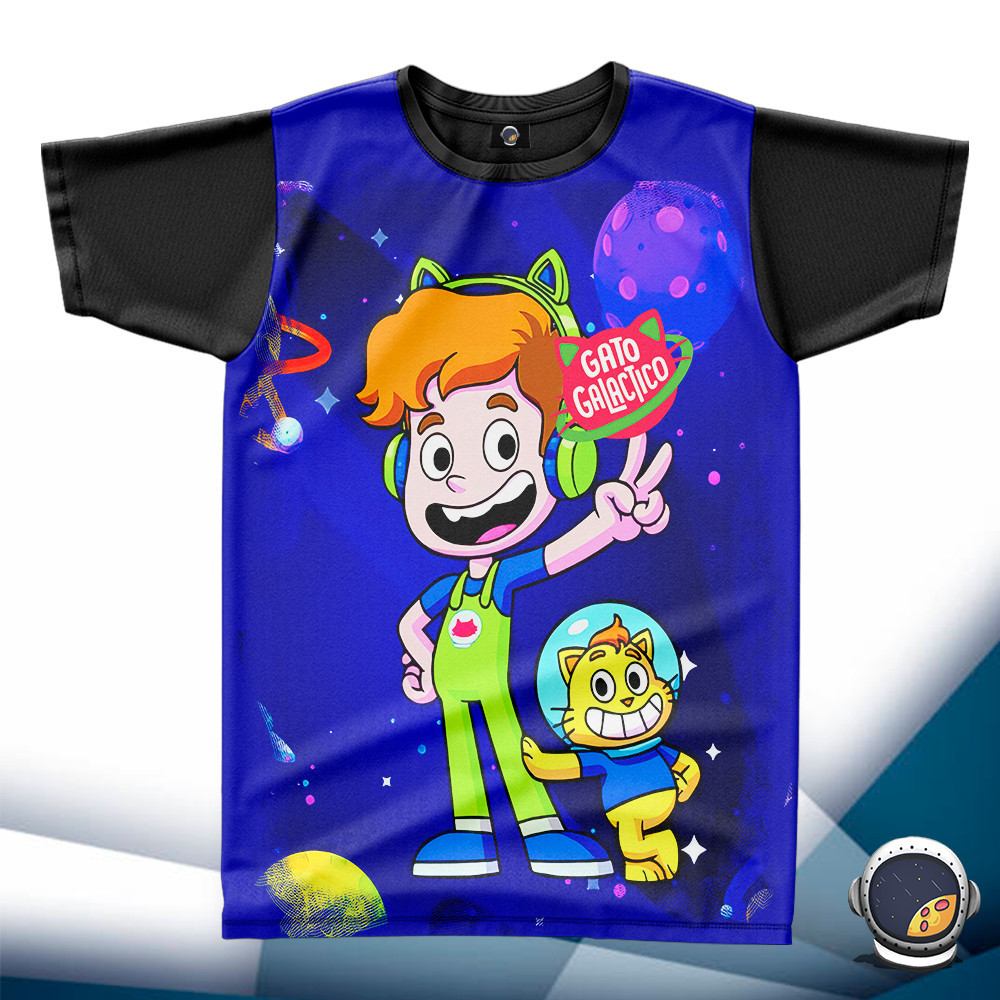 Camiseta Gato Galáctico Unissex Babylook Infantil Adulto em Oferta na Shopee