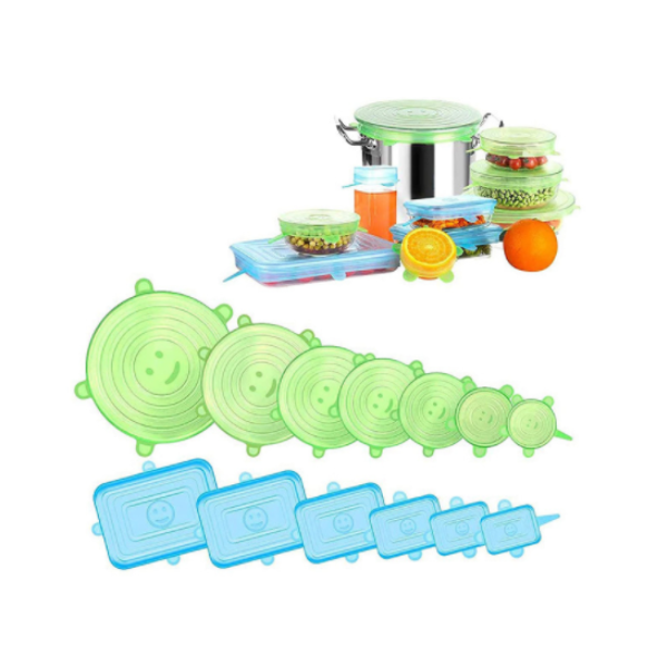 12 Peças Tampas Panela Silicone Universal Reutilizável Elástica Tampas Silicone Rotundidade em Oferta na Shopee