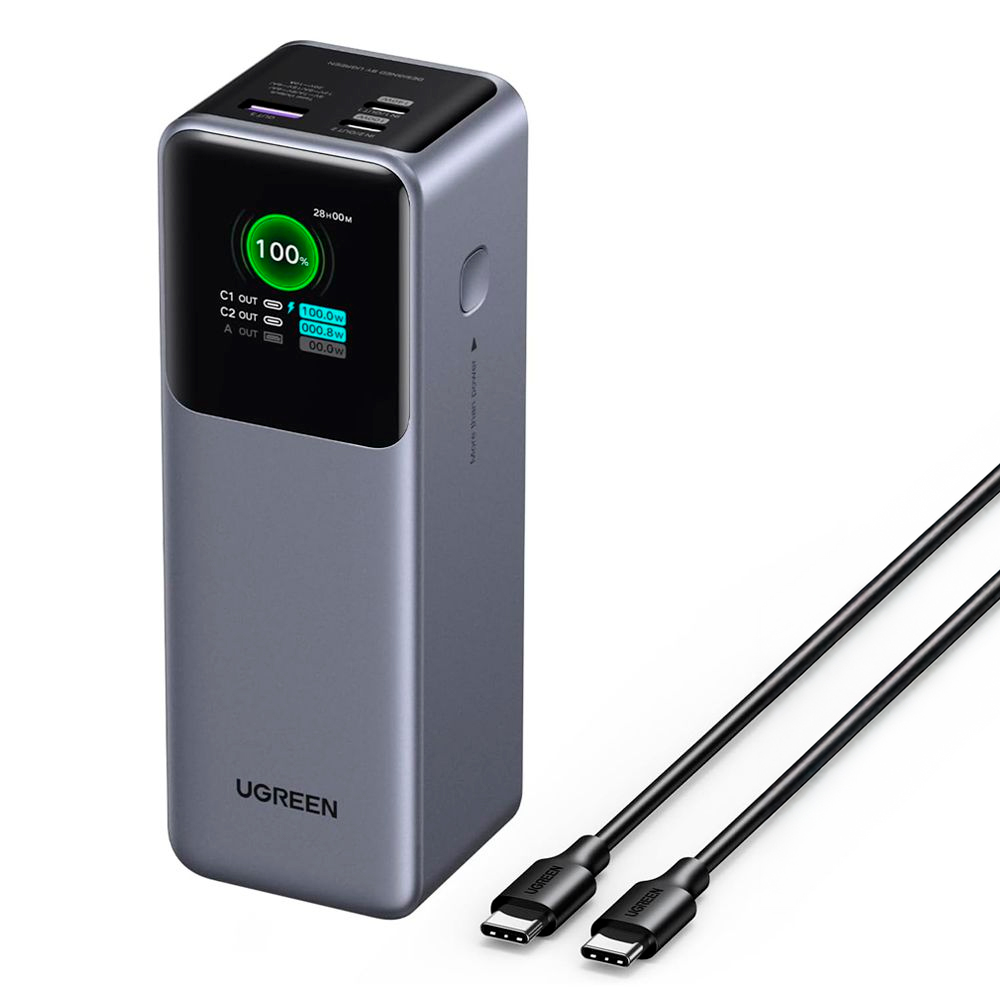 Power Bank Ugreen 25000mAh 3 em 1 Portátil 200W Cinza em Oferta na Shopee
