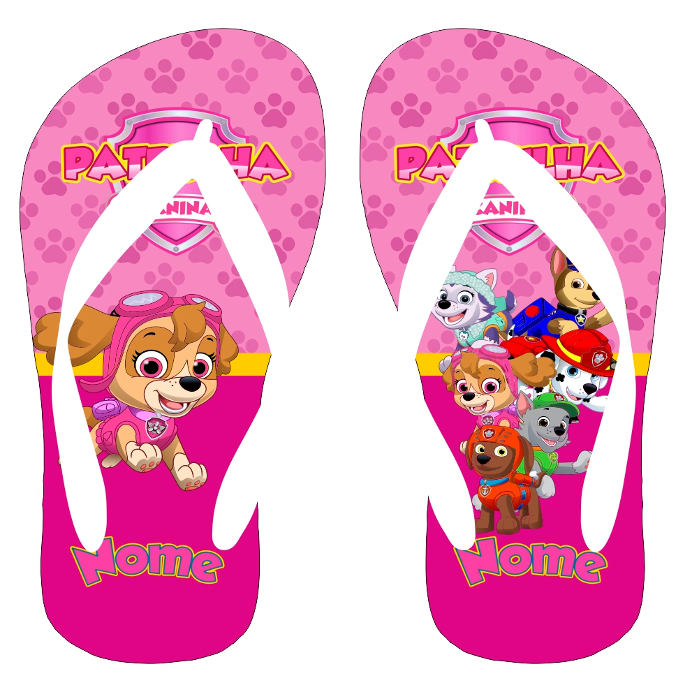 Chinelo Patrulha Canina COM NOME Personalizado Infantil Masculino Feminino