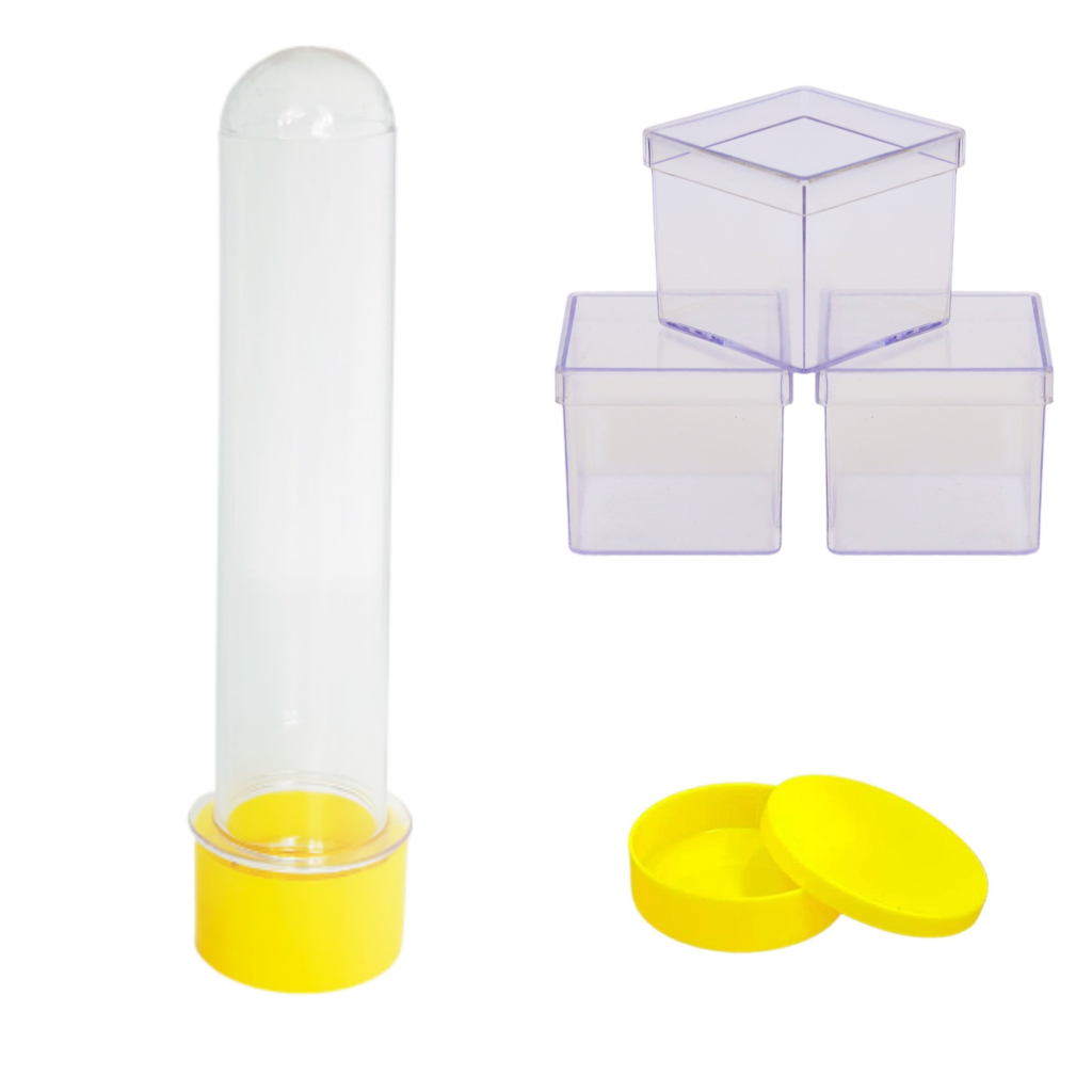kit festa  40 Caixinhas acrilicas 5x5  10 Latinhas 40 Tubetes 13 c/ tampa- Lembrancinhas aniversario