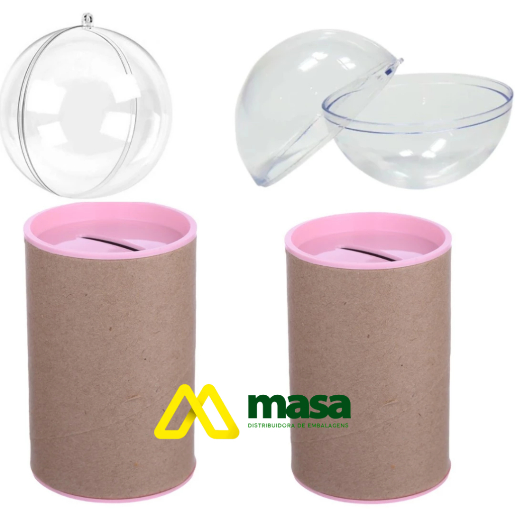 Kit 40 Cofrinhos 10x6 - 40 Esferas Bola Acrilica 6,5 cm -Festa Luxo Cofre Duplo bolinha Lembrancinha