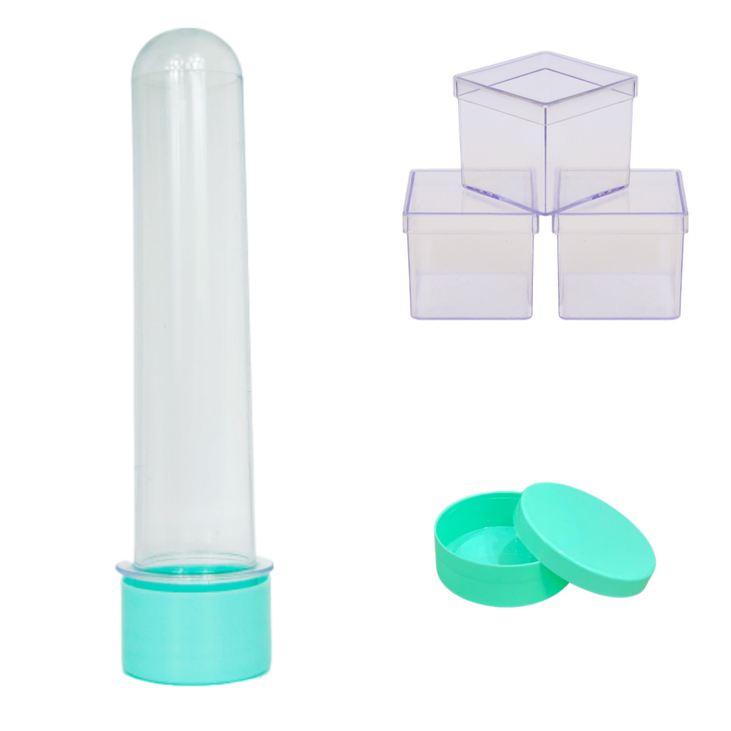 kit festa - 15 Caixinhas acrilicas 5x5 / 15 Latinhas  /  15 Tubetes de 13   Lembrancinhas para festa