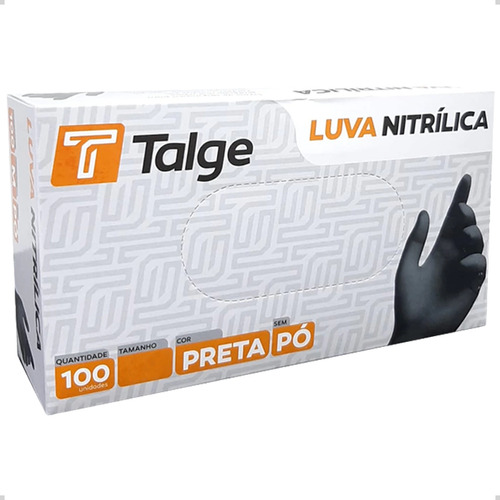 Luvas Descartáveis Antiderrapantes Talge Luva Cor Preto Tamanho  G De Nitrilo X 100 Unidades