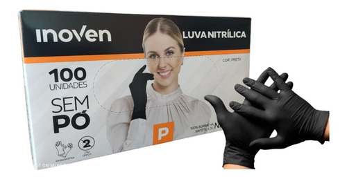 Luva Nitrílica Sem Pó Preta Tamanho P Inoven - 100 Peças