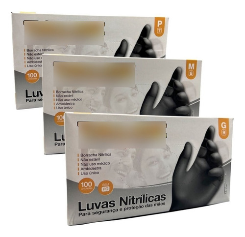 Luva Preta Tatuagem C 200 Talge Nitrilica Tamanho P M Ou G Cor Preto