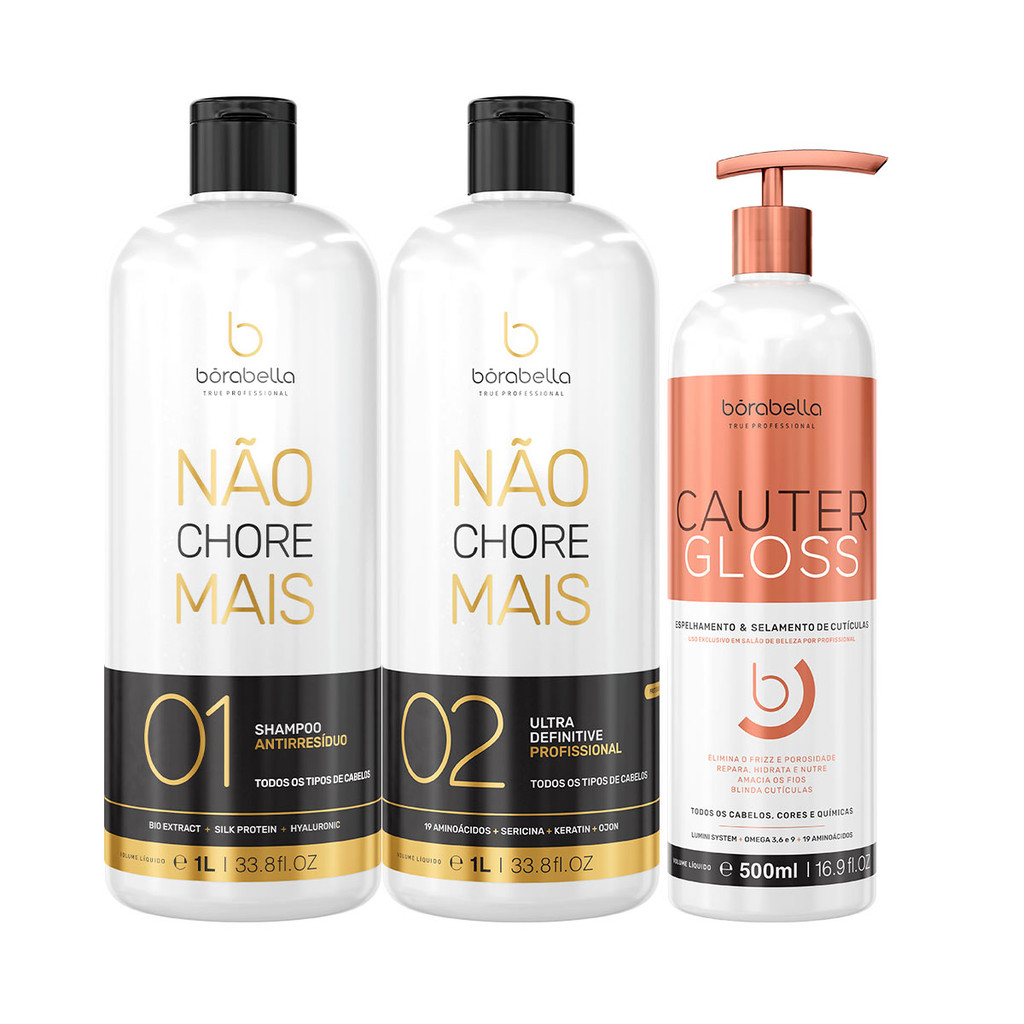 Kit Borabella Original Não Chore Mais 2x1L + Cauter Gloss 500ml