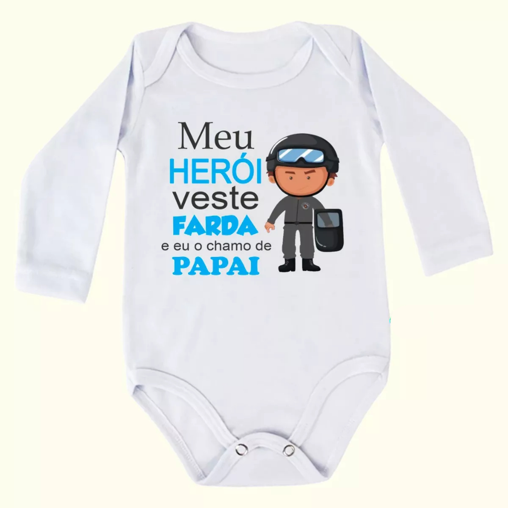 Body Bebê Manga Longa Meu Herói Veste Farda Papai F1416