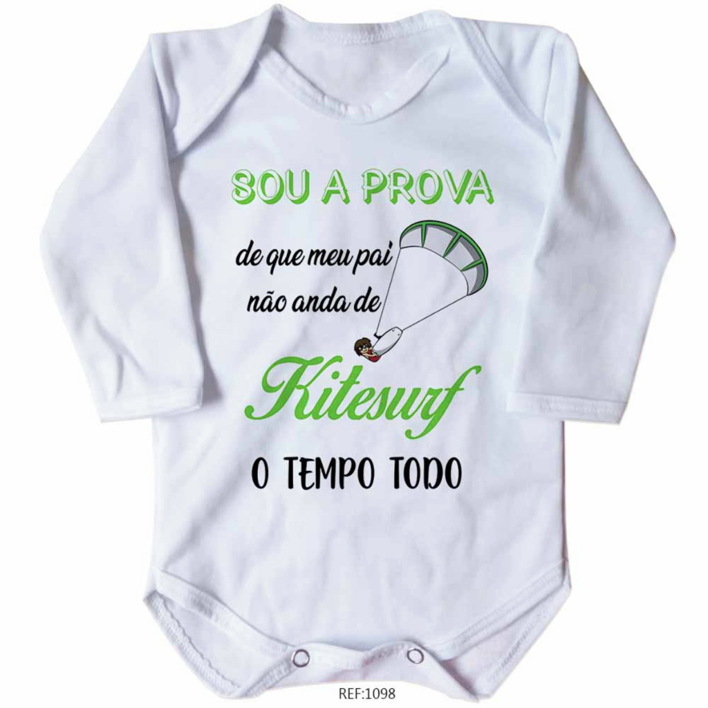 body bebe personalizado papai kitesurf divertido com manga
