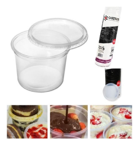 100 Pote Plástico Descartavel 200ml Com Tampa, Bolo No Pote