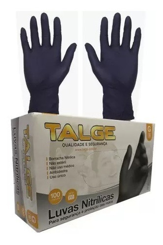 Luva Preta Latex Talge Caixa C 300 Un. - P, M Ou G -