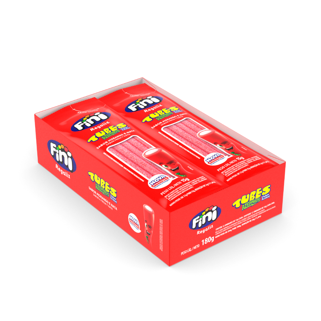 Caixa 12un Fini Tubes Morango Cítrico 15G em Oferta na Shopee