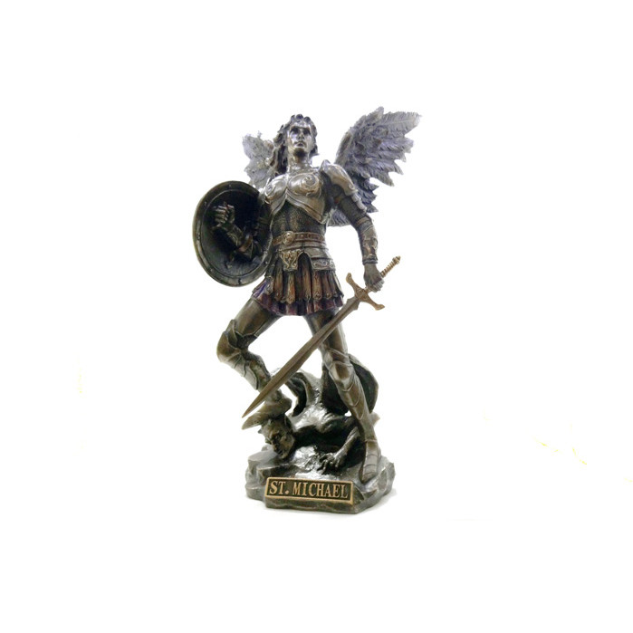 Escultura São Miguel Arcanjo Veronese Resina 32cm Proteção Justiça Fé Decorativa