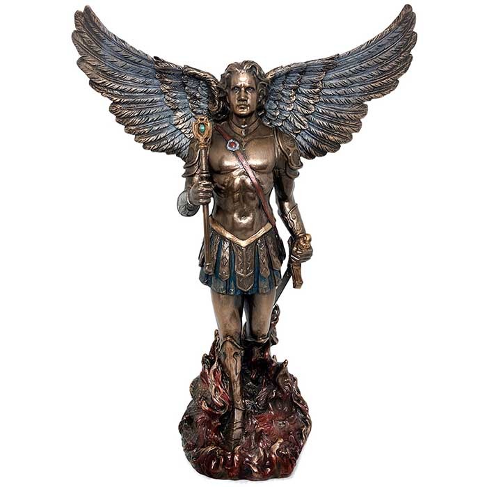 Escultura São Miguel Cetro 32cm Resina Veronese Defesa Poder Justiça Proteção Fé