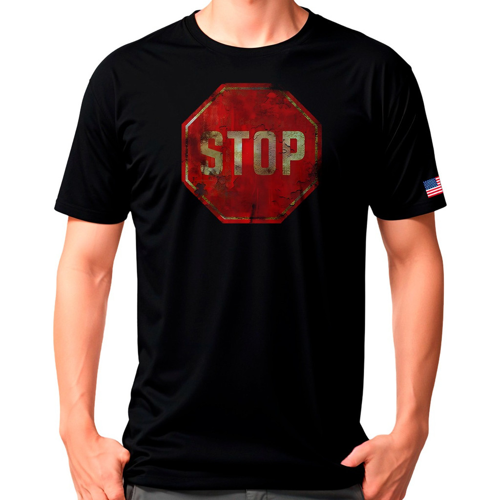 Camiseta Camisa Estilo Clássico Pare Placa Sinal de Trânsito EUA Governo