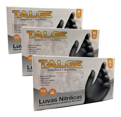 Luva Nitrilica Preta S Pó Talge Caixa C100 Unid P , M , G