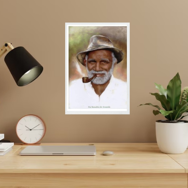 Quadro Pai Benedito de Aruanda - Moldura Branca