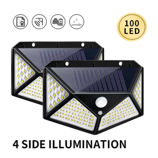 4 Uni Luminária Solar 100 Led Com Sensor Jardim Prova D