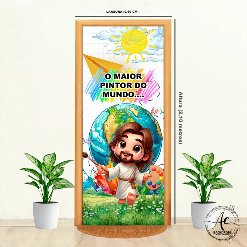 CAPA DE PORTA O MAIOR PINTOR DO MUNDO RETANGULAR FUNDO VESTE PORTA DECORATIVO EM TECIDO SUBLIMADO