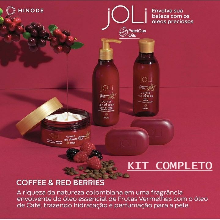 Kit completo Joli Café com Frutas vermelhas (2 sabonetes, 1 manteiga, 1 hidratante e 1 óleo)