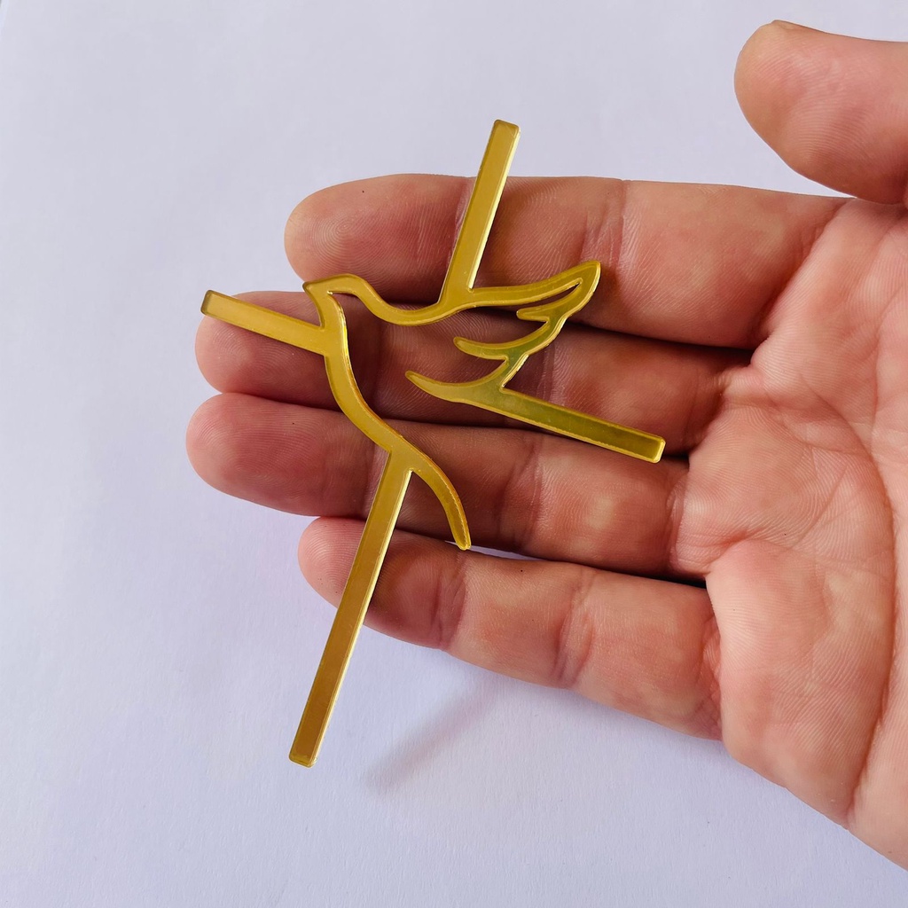 Topo de Bolo Acrilico Espelhado Cruz e Pomba - 10x7 em Oferta na Shopee