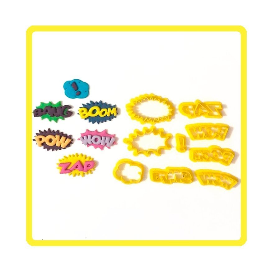 Kit Cortador Onomatopeia Pow , Boom, Zap, Bang Para Pasta Americana Doces personalizados Biscuit