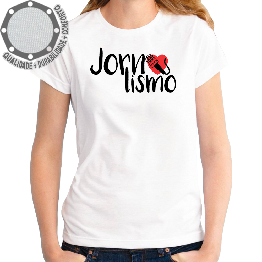 Camiseta Jornalismo Microfone Camisa Personalizada Adulto e Infantil Algodão com Poliéster