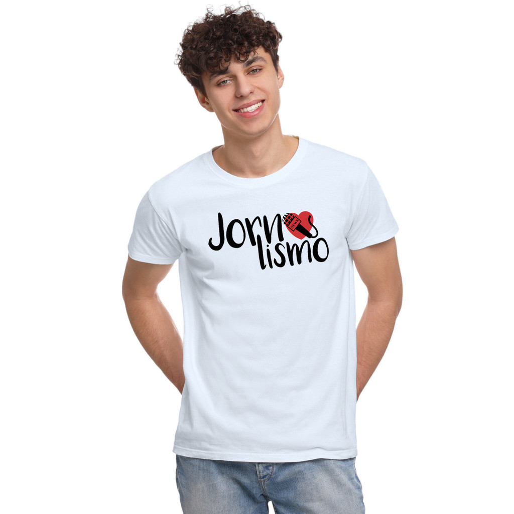 Camiseta Jornalismo Microfone Camisa Personalizada Blusa Adulto Algodão com Poliéster
